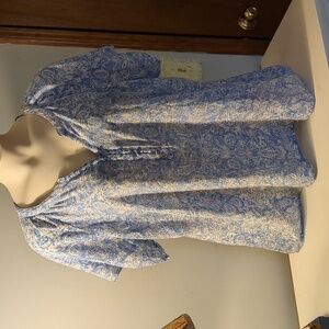 Kim Rogers Paisley Print PulloverV-Neck Short Sleeve Top